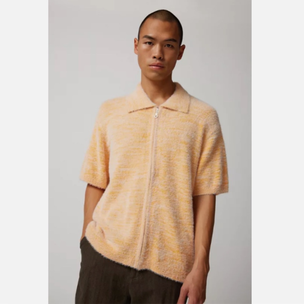 NWT Urban Outfitters Standard Cloth Fuzzy Polo Sweater Men's Size Small Orange